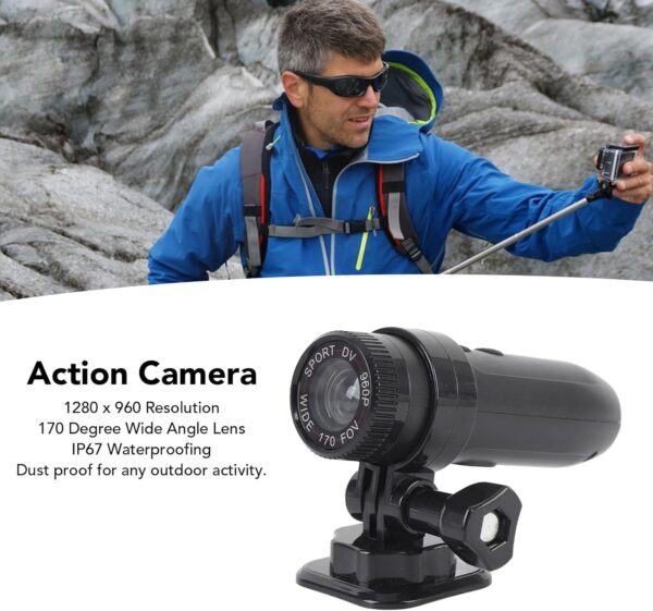 Câmera de Vídeo DV para Motocicleta, 1280 X 960 Full HD 170° Suporte para Câmera de Esportes de Ação de Grande Angular para Capacete de Carro de Bicicleta, Câmera de Esportes Ao