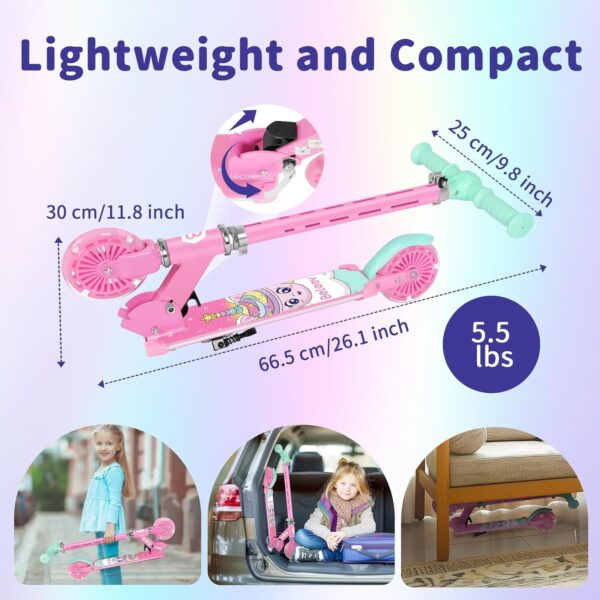 7144y9zLiHL._AC_SL1500_.jpg BELEEV Scooter V3 para crianças com rodas iluminadas, haste e deck, scooter dobrável de 2 rodas para meninas e meninos, 4 alturas ajustáveis, scooter leve com suporte prático para crianças de 3 a 12