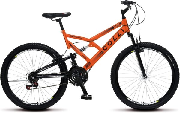 714BdqmZkJL._AC_SL1500_.jpg Colli Bike, Bicicleta GPS 148 Dupla Suspensão e Freios V-Brake, Aro 26 Aero, 36 Raias, 21 Marchas