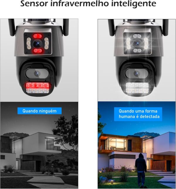 Câmera IP Sem Fio de Segurança Externa HD 3MP, Câmera de Visão Noturna Infravermelha WiFi, Dupla Lente Grande Angular, IP66 à Prova D'água e à Prova de Poeira, Luz de Advertência