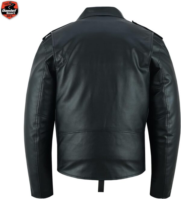 Jaqueta masculina Daniel Smart de couro sintético para motociclista – Jaqueta preta econômica com zíper e laterais lisas e vários bolsos, Preto, M