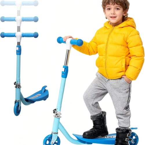 Patinete para crianças de 4 a 8 anos, 2 rodas iluminadas, scooter resistente com 3 guidões ajustáveis em altura, abertura traseira, plataforma antiderrapante alargada, carga máxima de 50 kg para