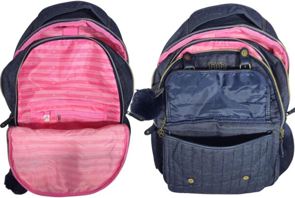 Mochila Feminina Jeans Rebecca Bonbon Grande 47x35x20 Escolar Passeio Reforçada