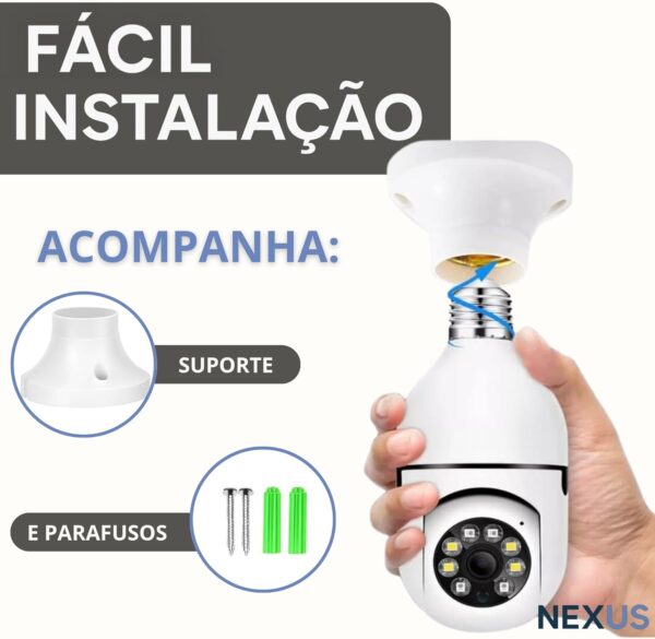 Câmera de Segurança Lâmpada WiFi IP Full HD 1080p com Rotação 360°, Visão Noturna, Detecção de Movimento, Áudio Bidirecional, Conexão 2.4G, Bocal E27, Bivolt