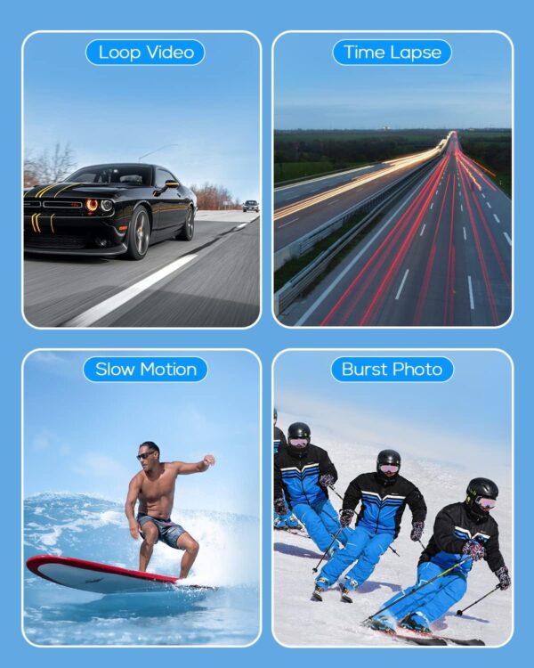 WOLFANG Câmera de Ação GA100 4K 20 MP à Prova de Água 40 M Câmera Subaquática Estabilização EIS WiFi 170° Grande Angular Câmera de Capacete com Microfone Externo, 2 Baterias e Kit de Acessórios