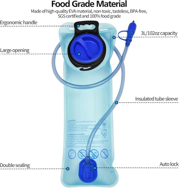 Bexiga de hidratação 1,5L/2L/2,5L/3L, bexiga de água de grande abertura para ciclismo, caminhada, acampamento