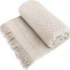 Decolab Manta para Sofá em Algodão com Franjas Artesanais | Cobertor Decorativo para Sofa, Poltrona e Cama | Estilo Boho Chic (Branca-Cru)