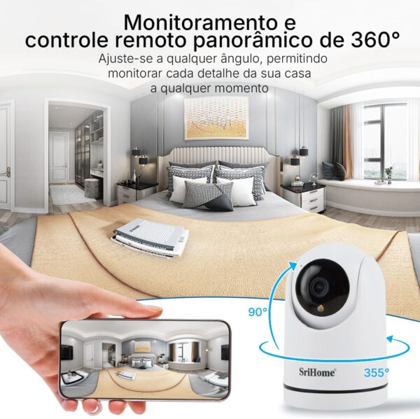 Câmera de Segurança Wi-Fi Interna, Câmera Inteligente com Rotação 360°, 2MP Full HD, Visão Noturna Colorida, Detecção de Movimento Humano, Áudio Bidirecional, Seguimento Automático