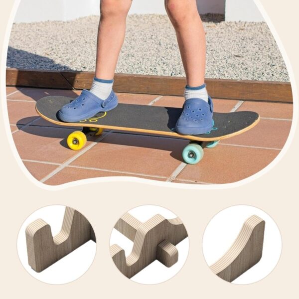 71BhSmuYqeL._AC_SL1500_.jpg harayaa Suporte de skate para skate, presentes para skatistas, suporte de chão compacto de madeira para skate, exibição para snowboard, longboard, casa e