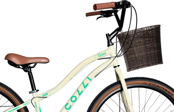 71C2SjlzYuL._AC_SL1500_.jpg Colli Bike, Viena, Tam. 15,5, Aço Carbono, 21 Velocidades, Aro 29, Freios a Disco, Com Cesto Bege, Selim Marrom, Pneu com Faixa Bege CHAOYANG