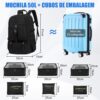 Mochila viagem de expansão de 50 litros, com 6 sacos de armazenamento, Anti-roubo, com porta USB e porta de fone de ouvido, mochila notebook, Adequado para homens e mulheres (preto)