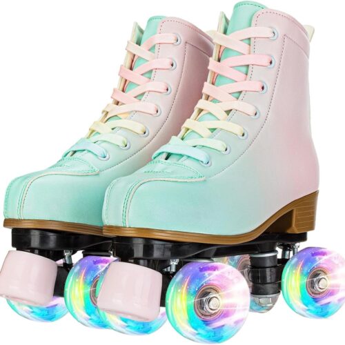 71Dnmn5yHGL._AC_SL1500_.jpg Gets Patins femininos de couro PU patins de rolo de cano alto patins de quatro rodas, fileira dupla, patins brilhantes para ambientes internos e externos