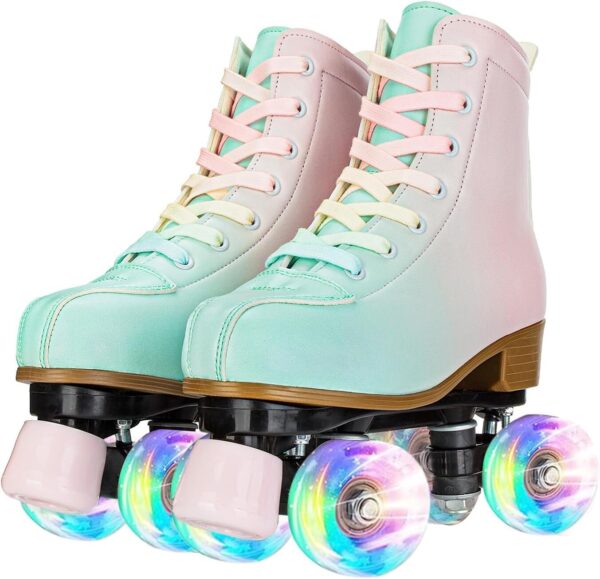 71Dnmn5yHGL._AC_SL1500_.jpg Gets Patins femininos de couro PU patins de rolo de cano alto patins de quatro rodas, fileira dupla, patins brilhantes para ambientes internos e externos