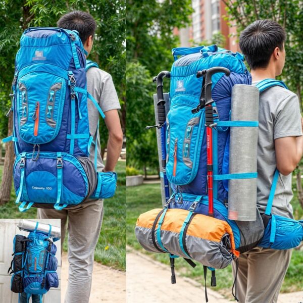 71DwfY-y-L._AC_SL1200_.jpg Mochila Cargueira 80L para Camping, Trilha e Viagem – Impermeável, Resistente e Ergonômica com Sistema de Ventilação, Alças Acolchoadas e Múltiplos Compartimentos