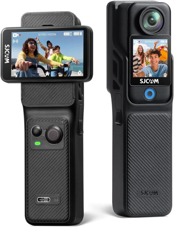 SJ~CAM C400 Pocket Camera de Ação,4K Camera Filmadora,7 Horas de Autonomia, Estabilização, Tela Sensível ao Toque de 2,29 Polegadas, à Prova D'água até 30 Metros