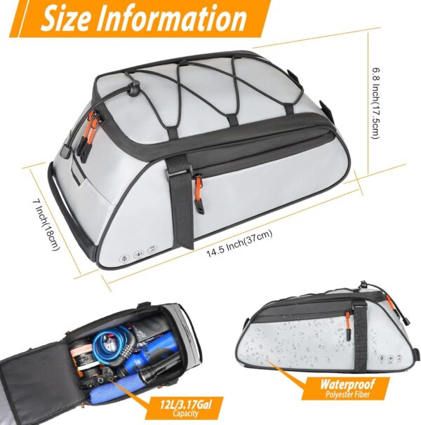 71F2FtLEcL._AC_SL1500_.jpg HuiJuKeJi Bolsa para porta-malas de bicicleta, refletiva de 360°, mochila de bicicleta de 12 L, bolsa traseira para bagageiro de armazenamento, bolsa de selim 3 em 1, multifunções à prova d'água,