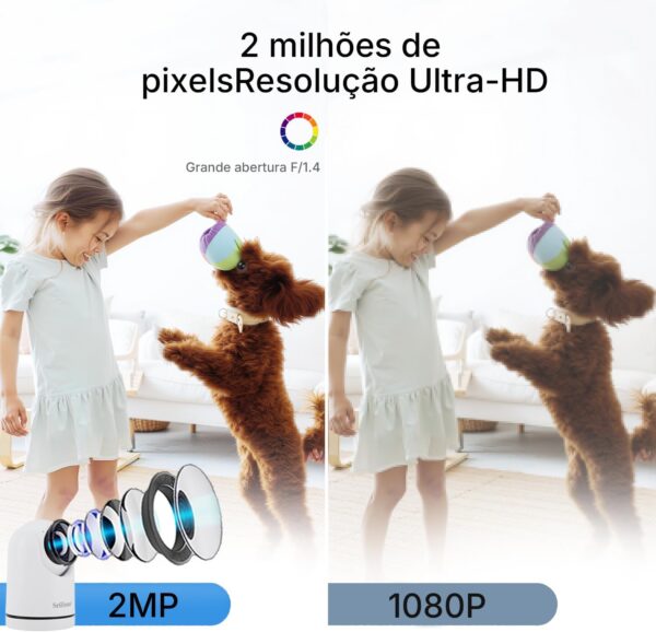 Câmera de Segurança Wi-Fi Interna, Câmera Inteligente com Rotação 360°, 2MP Full HD, Visão Noturna Colorida, Detecção de Movimento Humano, Áudio Bidirecional, Seguimento Automático