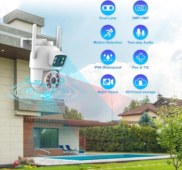 Câmera de Segurança Vigilancia IP Dupla Wi-fi Smart Angulo Duplo A31 3mp, Uso Interno e Externo, Speed Dome, Residencial, Comercial (1)