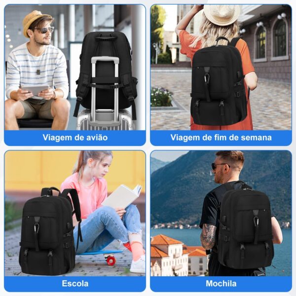Mochila viagem de expansão de 50 litros, com 6 sacos de armazenamento, Anti-roubo, com porta USB e porta de fone de ouvido, mochila notebook, Adequado para homens e mulheres (preto)