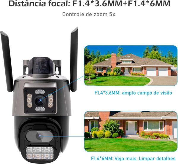Câmera IP Sem Fio de Segurança Externa HD 3MP, Câmera de Visão Noturna Infravermelha WiFi, Dupla Lente Grande Angular, IP66 à Prova D'água e à Prova de Poeira, Luz de Advertência