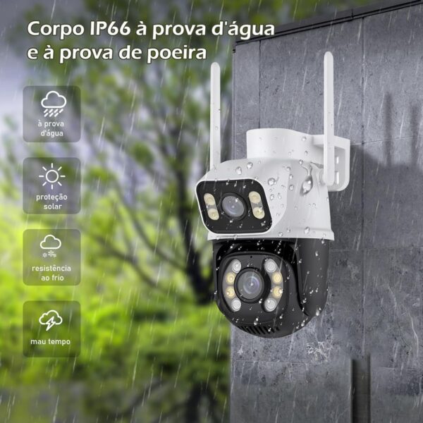 Câmera de Segurança WiFi Externa HD 3MP, IP Sem Fio com Visão Noturna Infravermelha, Dupla Lente Grande Angular, À Prova D'Água IP66, Detecção de Movimento e Áudio Bidirecional