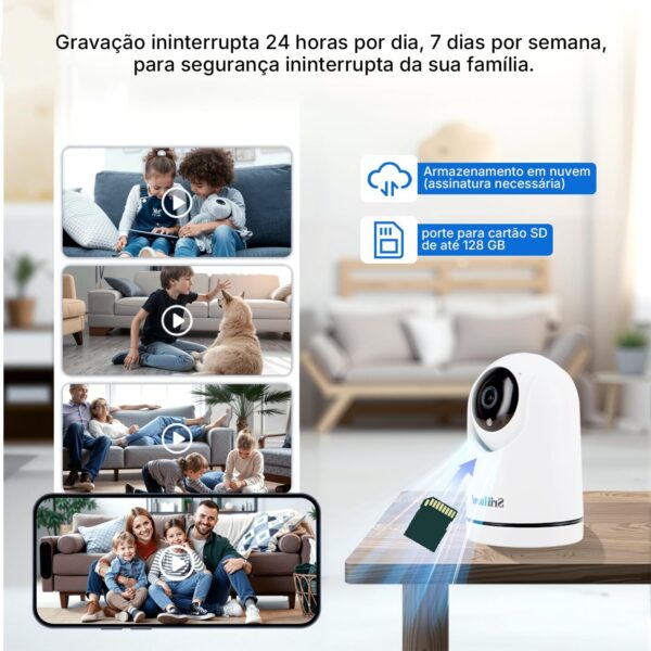 Câmera de Segurança Wi-Fi Interna, Câmera Inteligente com Rotação 360°, 2MP Full HD, Visão Noturna Colorida, Detecção de Movimento Humano, Áudio Bidirecional, Seguimento Automático