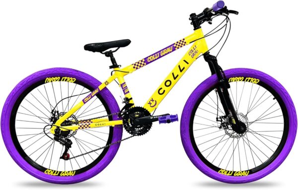 71J0Xtd0ElL._AC_SL1500_.jpg Colli Bike, Bicicleta Grau, Aro 26, Freios a Disco, 21 V, Alavanca Rapid Fire 3/7V, Pedivela Triplo Aço, Selim Colli C/Carrinho, Pedal Free Sport 9/16 Colorido, Pneus Coloridos, Guidão Downhill