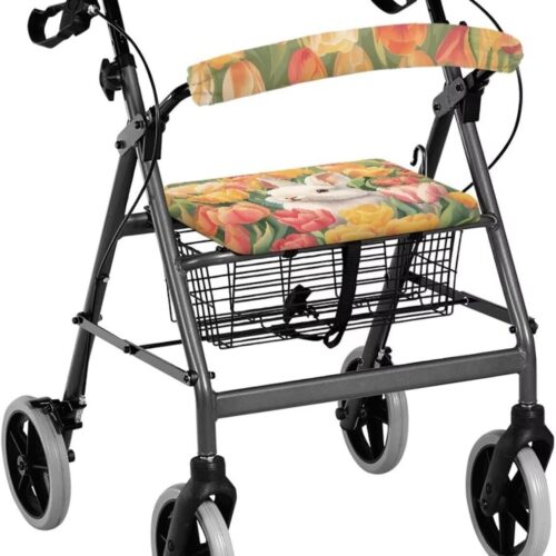 Capas de assento de andador para senhoras, acessórios para caminhantes de Páscoa, coelho, tulipa rollator, andador e encosto, capas de assento laranja para idosos com capas de assento