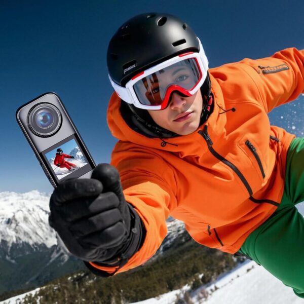 Câmera de ação com tela de duas cores, câmera à prova d'água adequada para câmeras de capacete de motocicleta de viagem, equipada com cartão de 32 GB, 2 baterias e vários kits de instalação