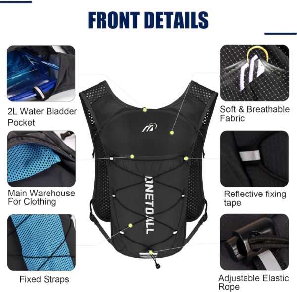 Colete de corrida para mulheres e homens, mochila leve de hidratação de 150 g com bexiga de água à prova de vazamento de 2L, pacote com 6 L para trilha, maratona, caminhada, ciclismo, corrida
