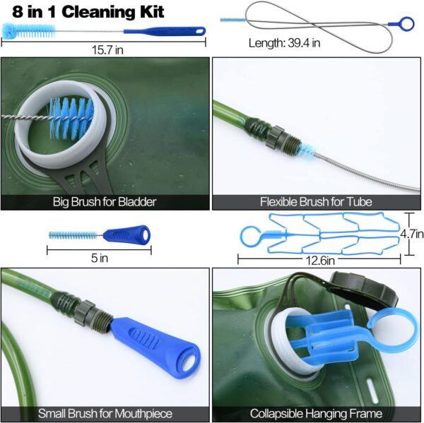 Bexiga de hidratação com kit de limpeza, bexiga de água de 2L com kit de limpeza, reservatório de água à prova de vazamento para caminhadas, ciclismo, escalada, ciclismo, corrida, acampamento,