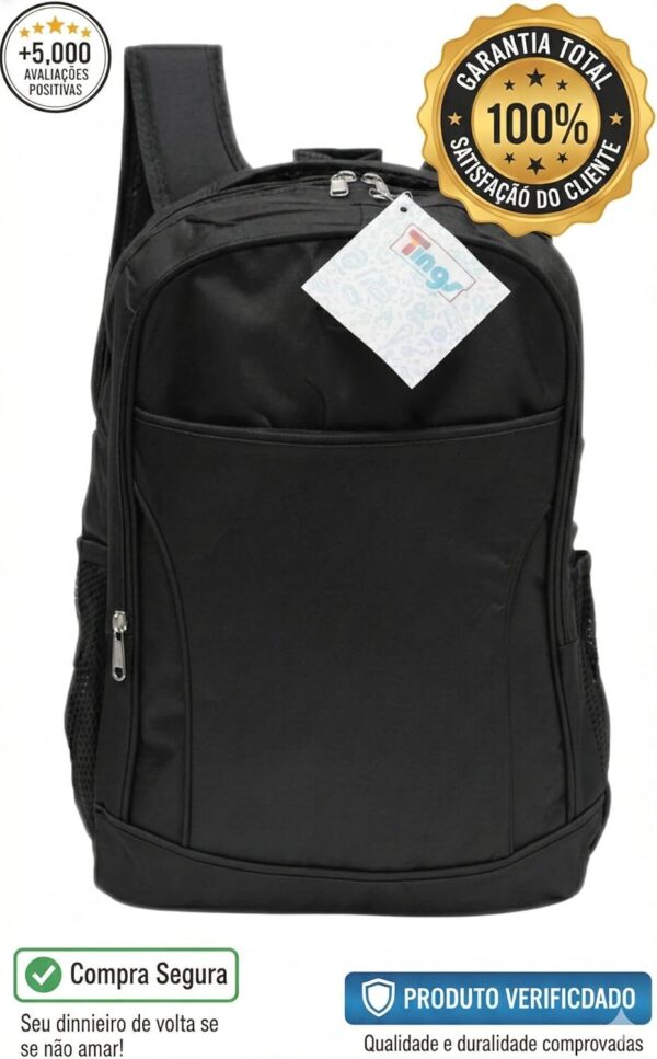 71Kp0PUMHlL._AC_SL1500_.jpg Mochila MUITO Versátil para Adultos e Jovens - Poliéster Leve e Durável com 3 Compartimentos Zíper, 2 Bolsos Laterais Porta Garrafa - Cores: Preto, Cinza, Azul Marinho.