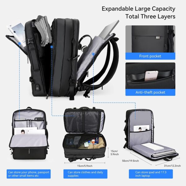 Mark Ryden Mochila de viagem masculina, 40L aprovada por companhias aéreas, Preto, 40L