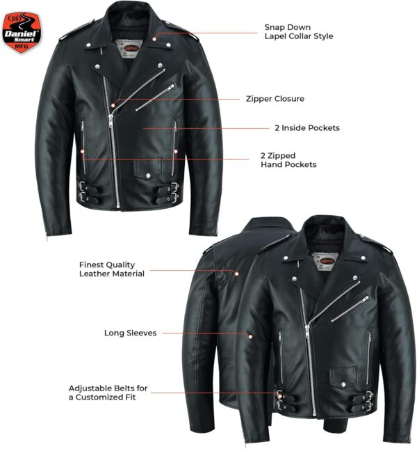 Jaqueta masculina Daniel Smart de couro sintético para motociclista – Jaqueta preta econômica com zíper e laterais lisas e vários bolsos, Preto, M