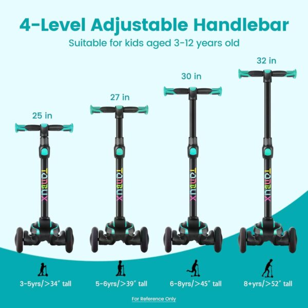 71Lola5llBL._AC_SL1500_.jpg TONBUX Scooter infantil para crianças de 3 a 12 anos, scooter infantil com 4 alturas ajustáveis, scooter de 3 rodas iluminada, design de absorção de choque, inclinada para dirigir, scooter de