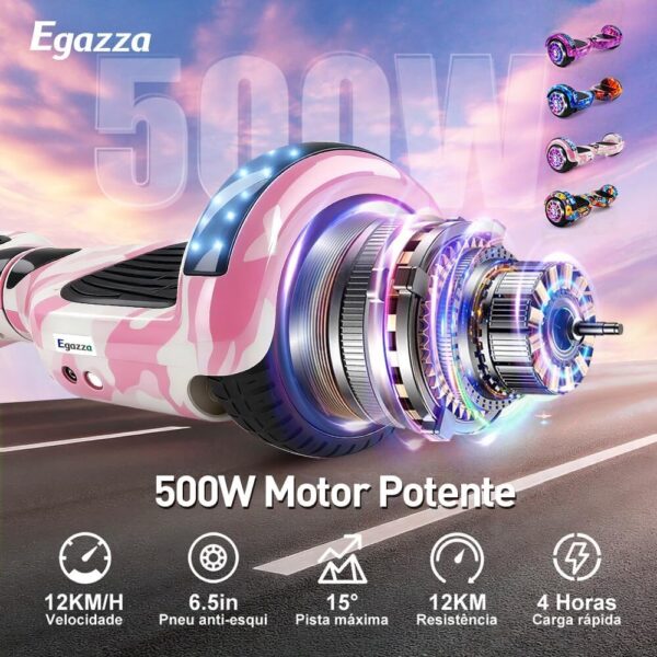 71MM75zaXZL._AC_SL1000_.jpg Egazza K5 Hoverboard Dança do Gelo e Fogo, Scooter de Equilíbrio 6,5” com Bluetooth e Luzes LED para Crianças e Adolescentes