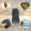 ERYUE Mochila de Escalada, 50L Resistente à Água, Desporto ao Ar Livre, Caminhadas, Camping, Viagem, Mochila com Capa de Chuva