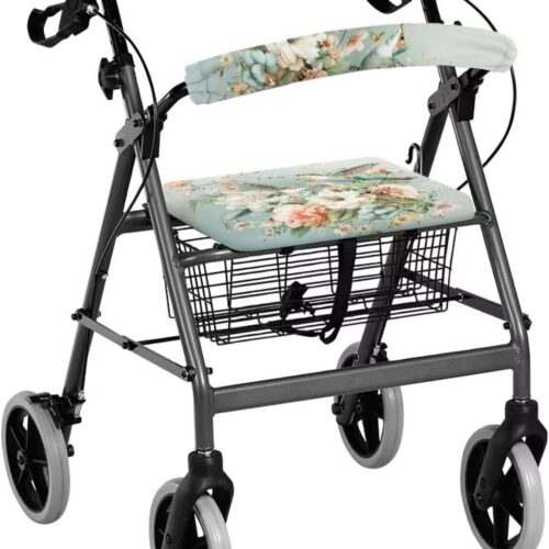 Capas de assento de andador floral beija-flor para idosos capa de almofada de assento de andador reutilizável lavável rollator andador capas de assento e encosto