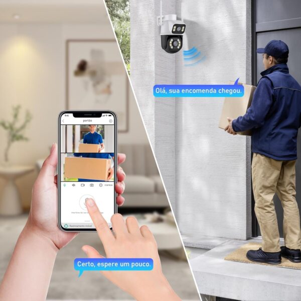 Câmera de Segurança WiFi Externa HD 3MP, IP Sem Fio com Visão Noturna Infravermelha, Dupla Lente Grande Angular, À Prova D'Água IP66, Detecção de Movimento e Áudio Bidirecional