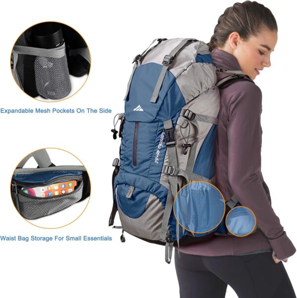 71PWKpmhmL._AC_SL1500_.jpg Mochila de caminhada de 50 L da Loowoko, bolsa impermeável para acampamento essencial com capa de chuva, mochila leve de 45 + 5 litros