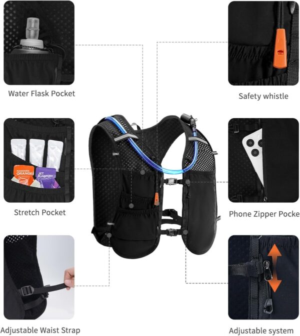 ECOHUB Mochila De Hidratação Para Corrida, Leve E Respirável, Com Bolsa Água 2 Litros, Caminhadas, Trilhas, Ciclismo, Maratona Mulheres Homens (Preto)