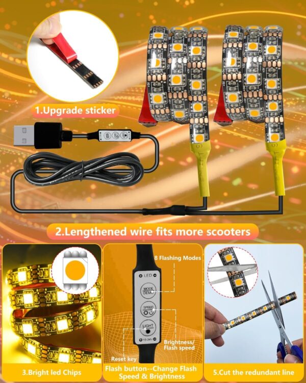 71RzjvGc3yL._AC_SL1500_.jpg Keiurot Luzes Led Para Patinete Noturno, Faixa De Luz Amarela/Âmbar, Modo Piscante 5 V, Acessórios Elétricos Skate, 2 Em 1