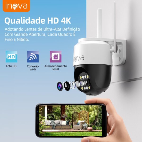 71TbFBMtfL._AC_SL1500_.jpg Câmera de Vigilância 4K para Ambientes Externos/Internos, Controle por APP, Zoom 8x, Visão Noturna Infravermelha, Rotação 355°/90°, IP66 à Prova d'Água-(MD-30162)
