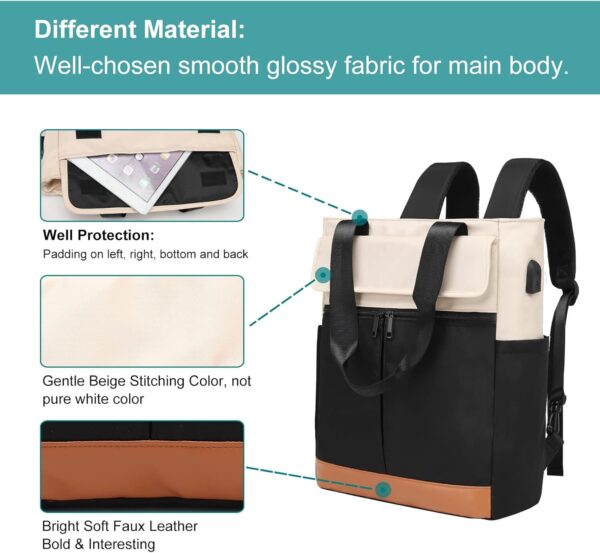 71VBU2xPprL._AC_SL1500_.jpg Mochila CYUREAY feminina conversível de trabalho para notebook, computador, com porta de carregamento USB, Preto