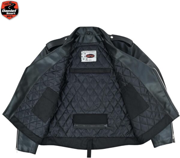 Jaqueta masculina Daniel Smart de couro sintético para motociclista – Jaqueta preta econômica com zíper e laterais lisas e vários bolsos, Preto, M