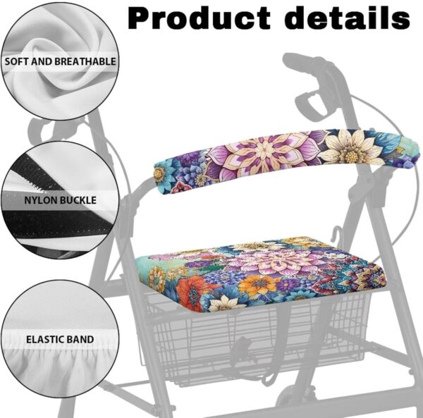 Capas decorativas de proteção para andador floral Boho com acessórios de velcro para andadores com faixa elástica para idosos com capas de presente de assento