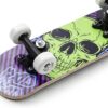 Skate Infantil + Acessórios Segurança E Proteção Com 5 Itens Caveira Verde