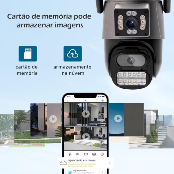 Câmera IP Sem Fio de Segurança Externa HD 3MP, Câmera de Visão Noturna Infravermelha WiFi, Dupla Lente Grande Angular, IP66 à Prova D'água e à Prova de Poeira, Luz de Advertência