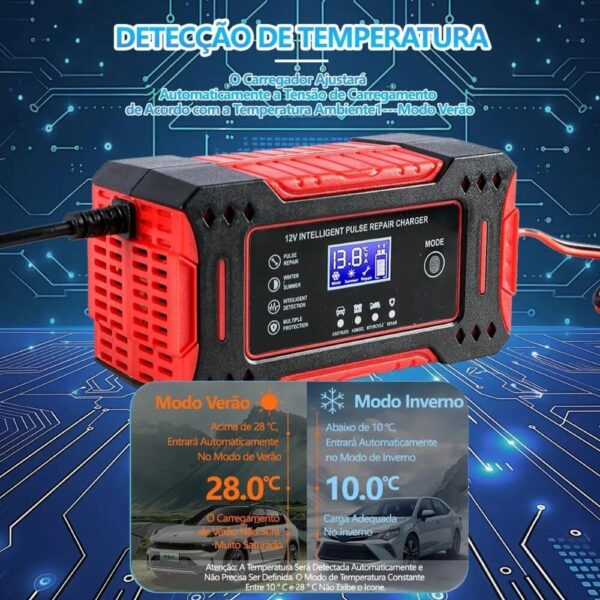 71Y6IBi2feL._AC_SL1000_.jpg Carregador de Bateria Inteligente 12V Bivolt com Display Digital – Para Carro, Moto e Caminhão | Proteção contra Superaquecimento, Sobrecarga, Curto-Circuito e Compensação de Temperatura - Premium