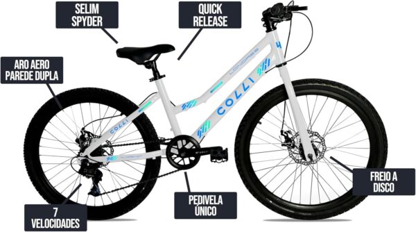 71ZHBEzDEqL._AC_SL1500_.jpg Colli Bike Bicicleta Londres Quadro Rebaixado Aço Carbono Aro 24, Aros Aero Parede Dupla Tamanho do quadro 14" 36 Raias 7 Velocidades Freios a Disco Suporte de guidão Down Hill